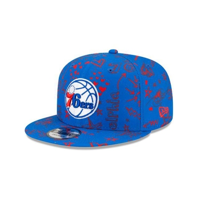 Blue Philadelphia 76ers Hat - New Era NBA Doodle 9FIFTY Snapback Caps USA5296043